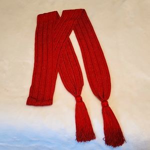 Vintage Ellen Tracy Red Woven Scarf / Sash / Belt with tassels